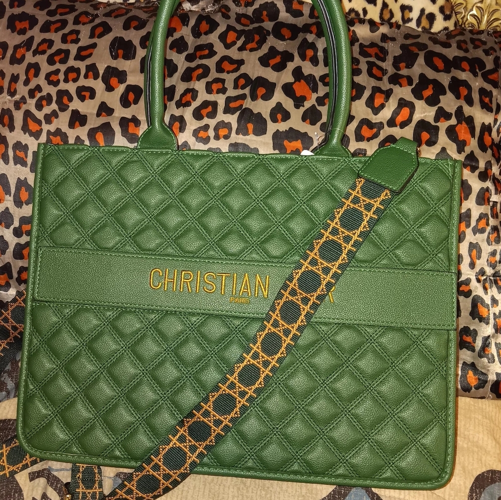 Large Forest Green Leather Tote..ask questions if interested